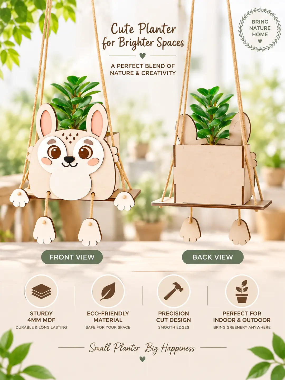 DIY Rabbit Swinger Planter for Kids – 4MM MDF Wooden Painting & Craft Kit | Ages 6–10 | Birthday Return Gift