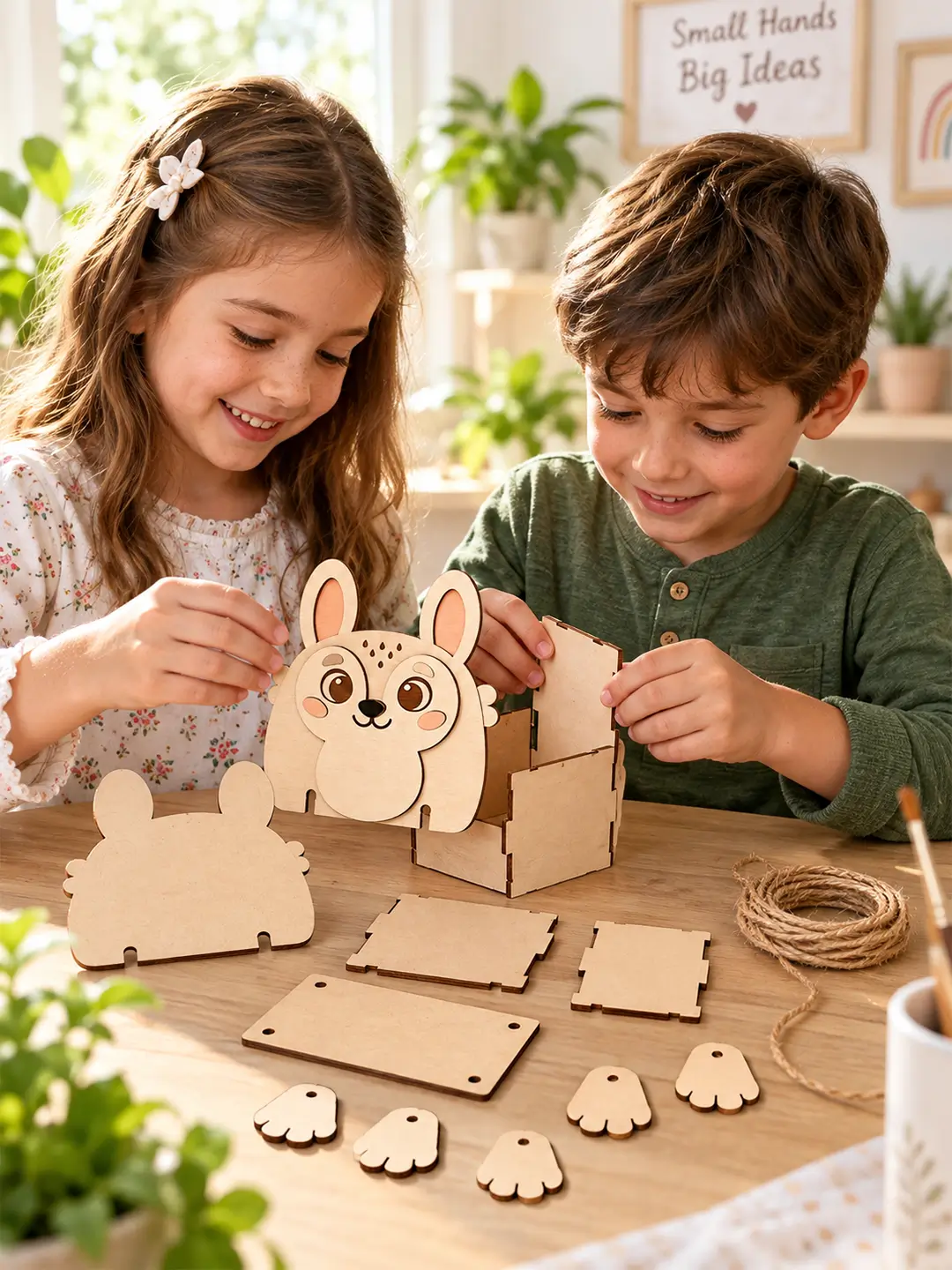 DIY Rabbit Swinger Planter for Kids – 4MM MDF Wooden Painting & Craft Kit | Ages 6–10 | Birthday Return Gift