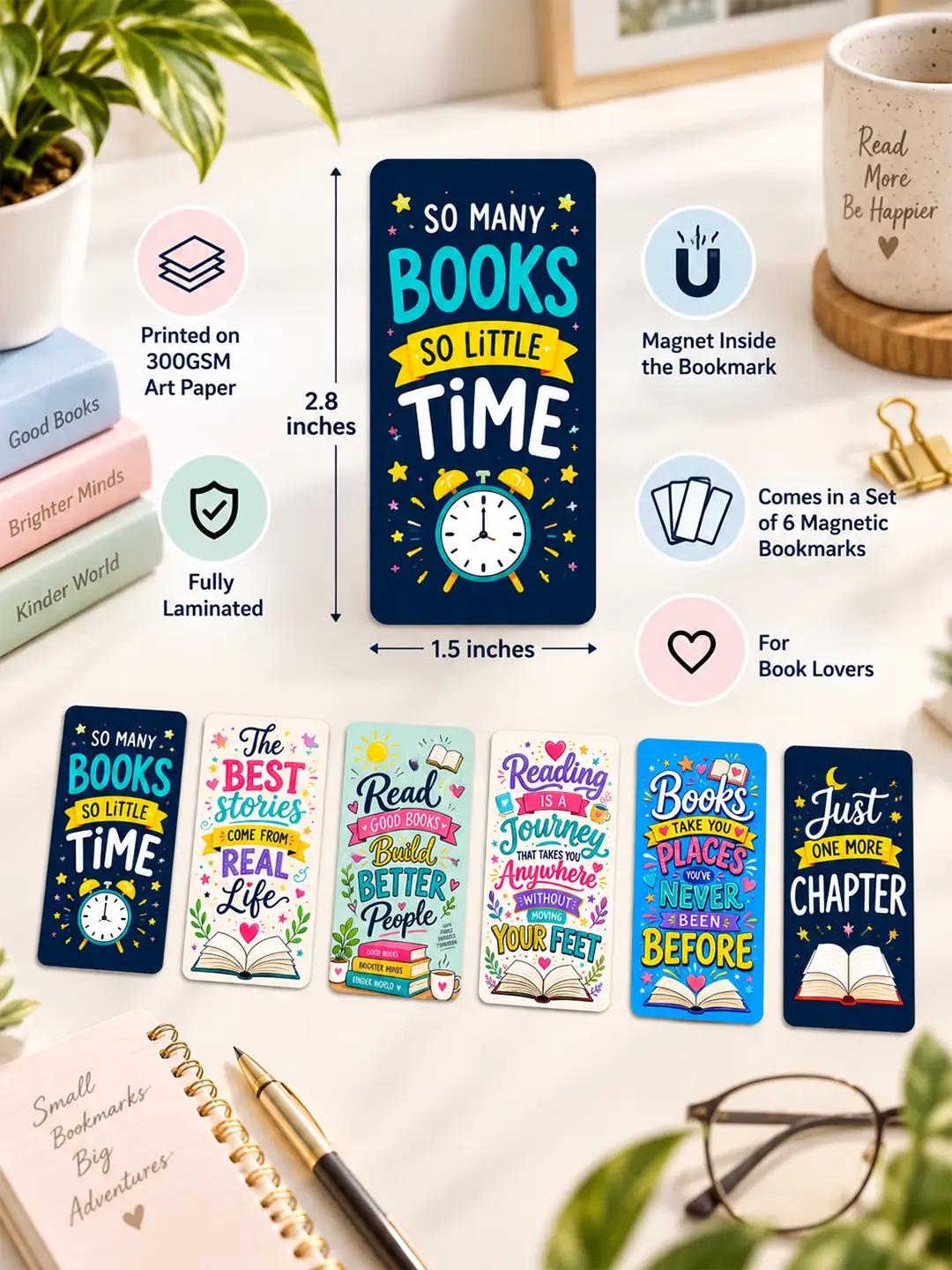 Readers Block Magnetic Bookmark Set of 6 – Inspirational Bookmarks for Book Lovers