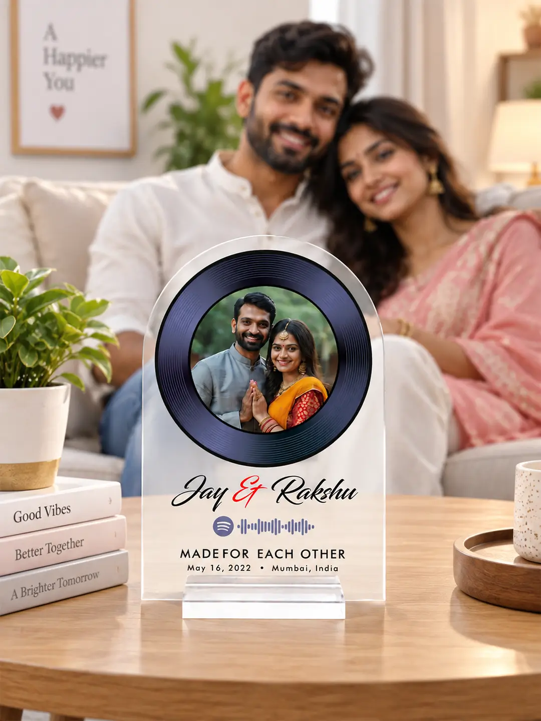 Record Player Acrylic Photo Desk Stand – Personalized Spotify Song & Memory Gift