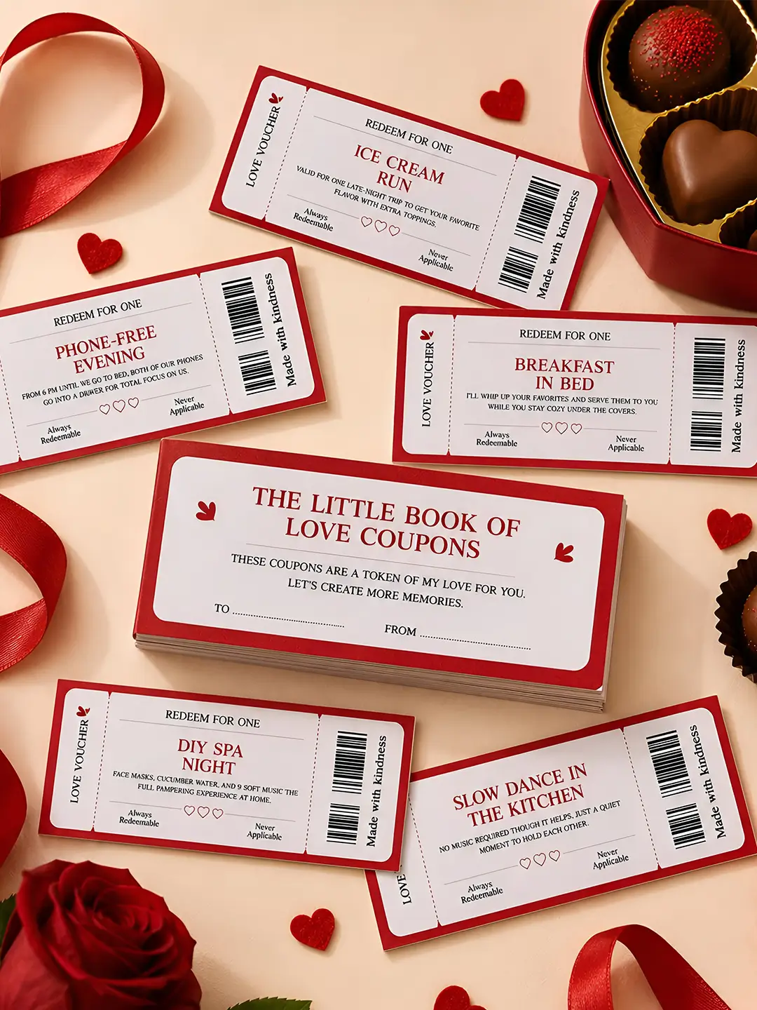 Romantic Coupons – 30 Love Vouchers for Your Loved One | Romantic Coupon Book Gift