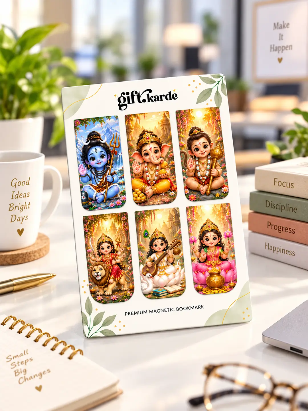 Sanatani Power Magnetic Bookmark set of 6 Hindu devotional bookmarks with colorful divine designs