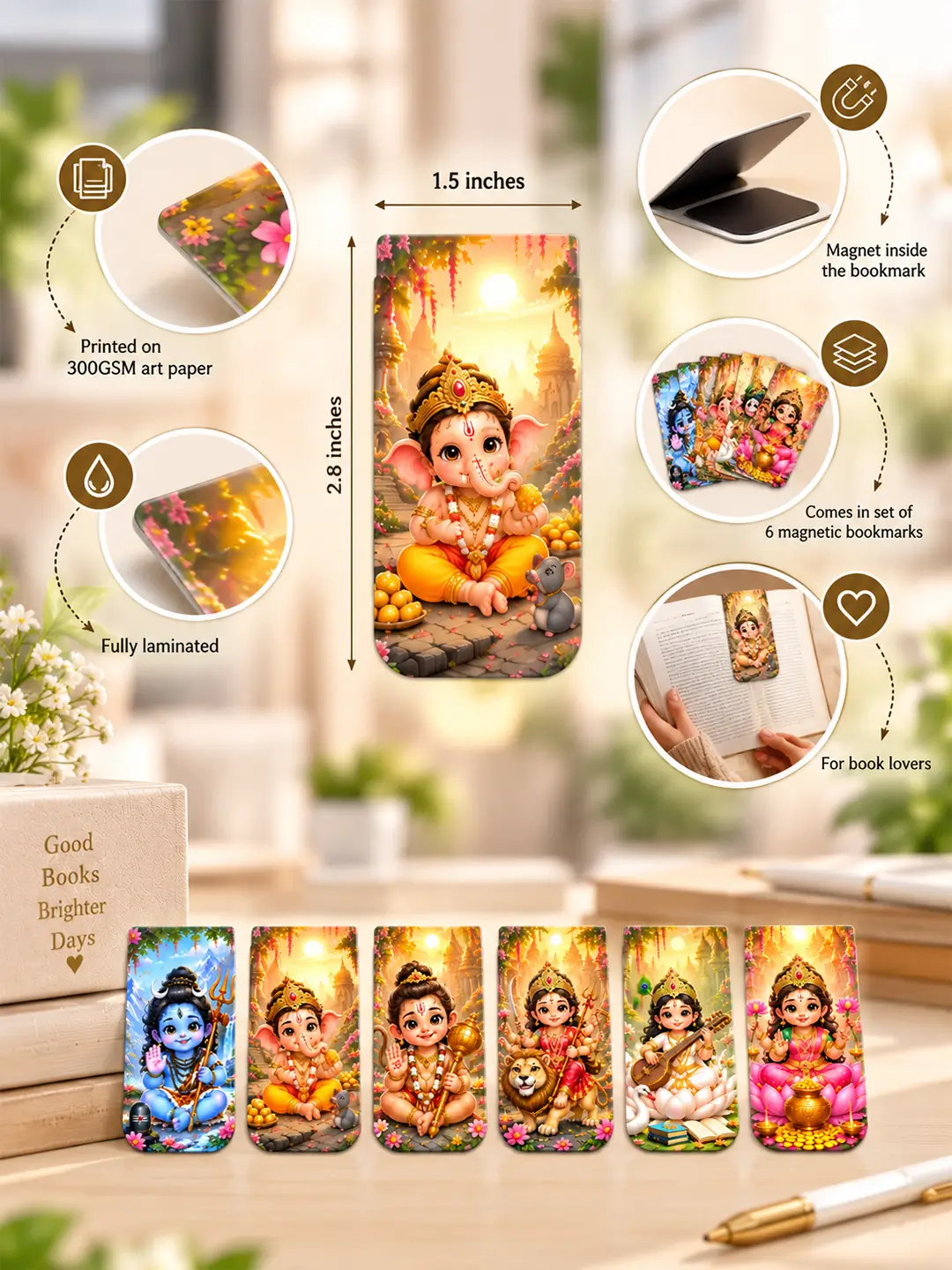 Sanatani Power Magnetic Bookmark – Set of 6 Divine Religious Bookmarks for Book Lovers