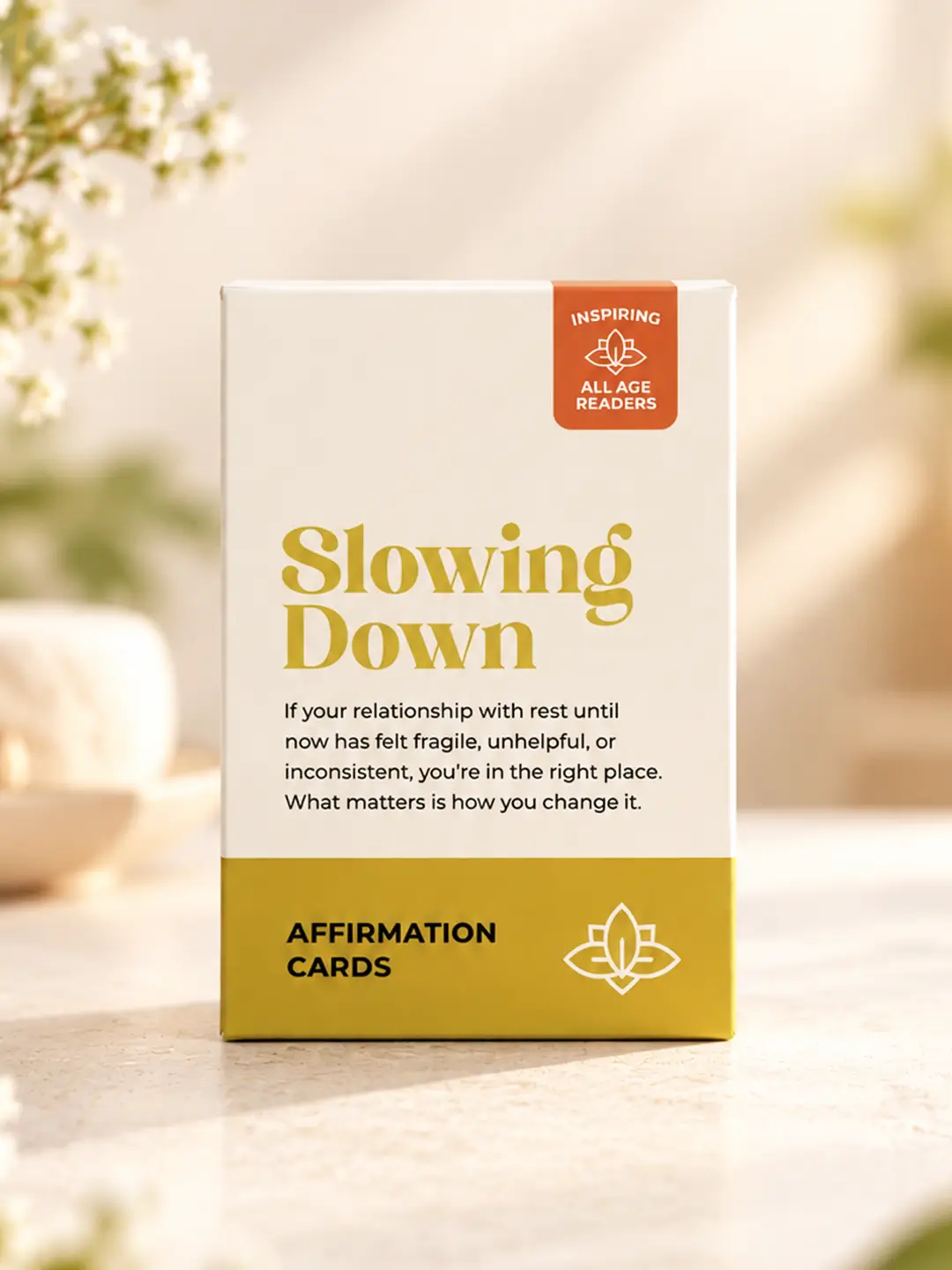 Slowing Down Affirmation Cards set of 40 inspirational cards in book-style packaging