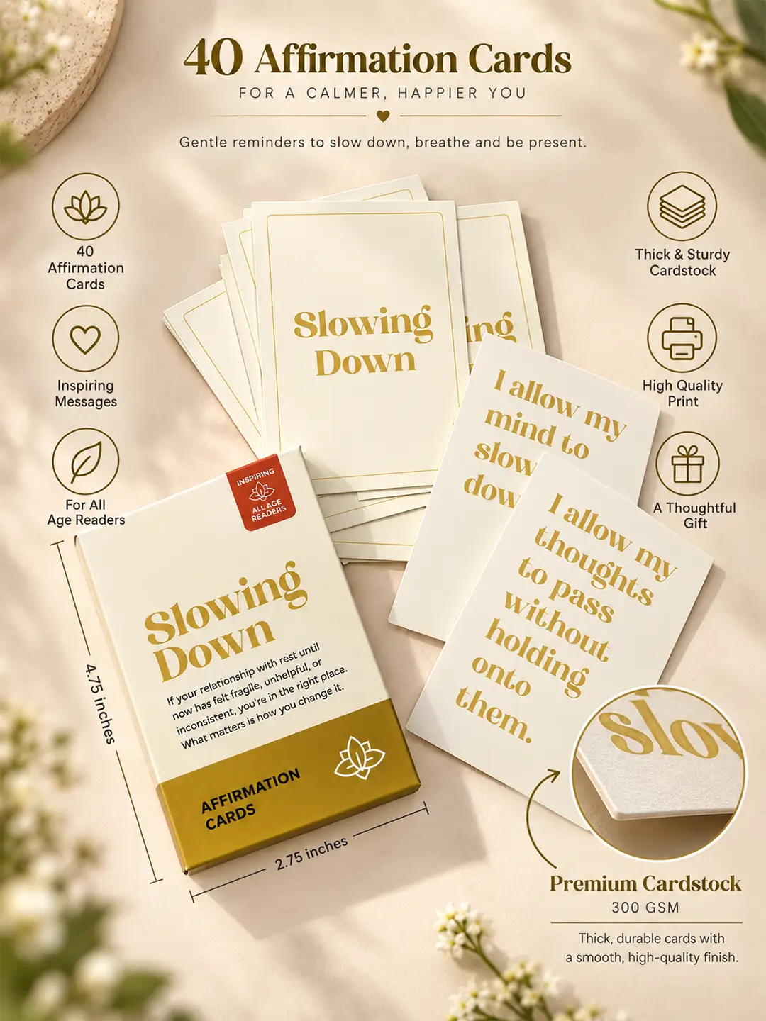 Slowing Down Affirmation Cards – Set of 40 Inspirational Affirmation Cards for Mindfulness & Everyday Positivity