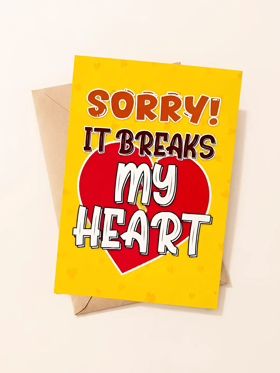 Sorry Mirror Card open with yellow design, heartfelt apology message, red heart and surprise mirror inside