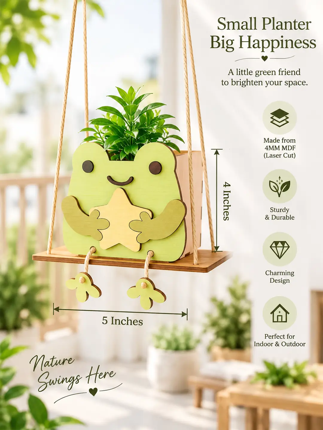 DIY Star Frog Swinger Planter for Kids – 4MM MDF Wooden Painting & Craft Kit | Ages 6–10 | Birthday Return Gift
