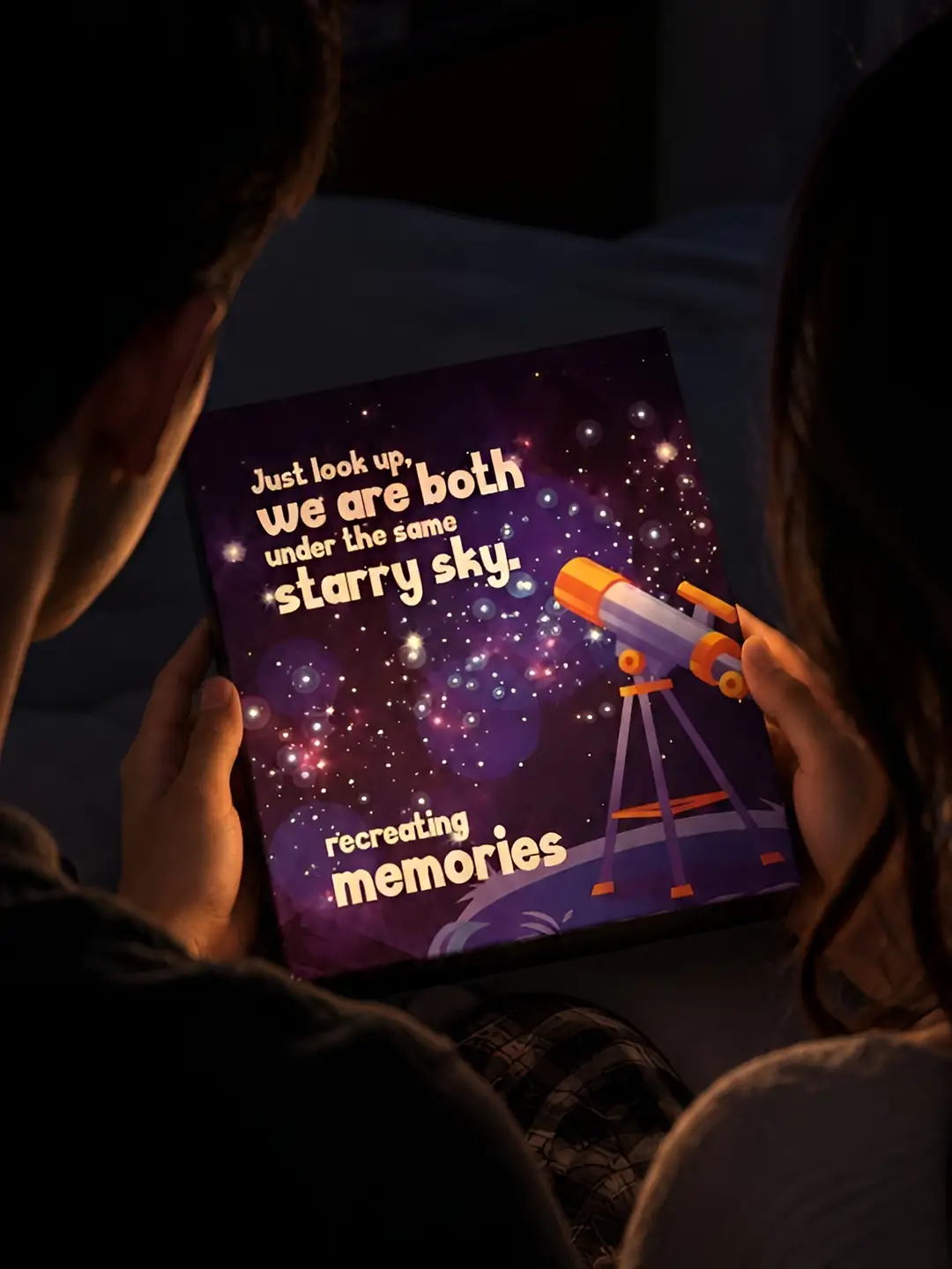 Starry Nights Lightup Card glow-up box card with glowing starry sky and telescope design