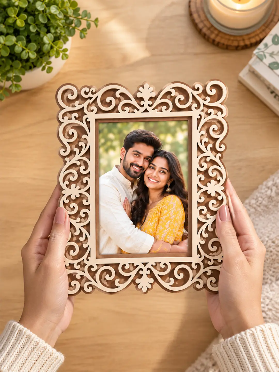 Taj Mahal Desk Photo Frame – Ornamental Wooden 1 Photo Frame with Stand