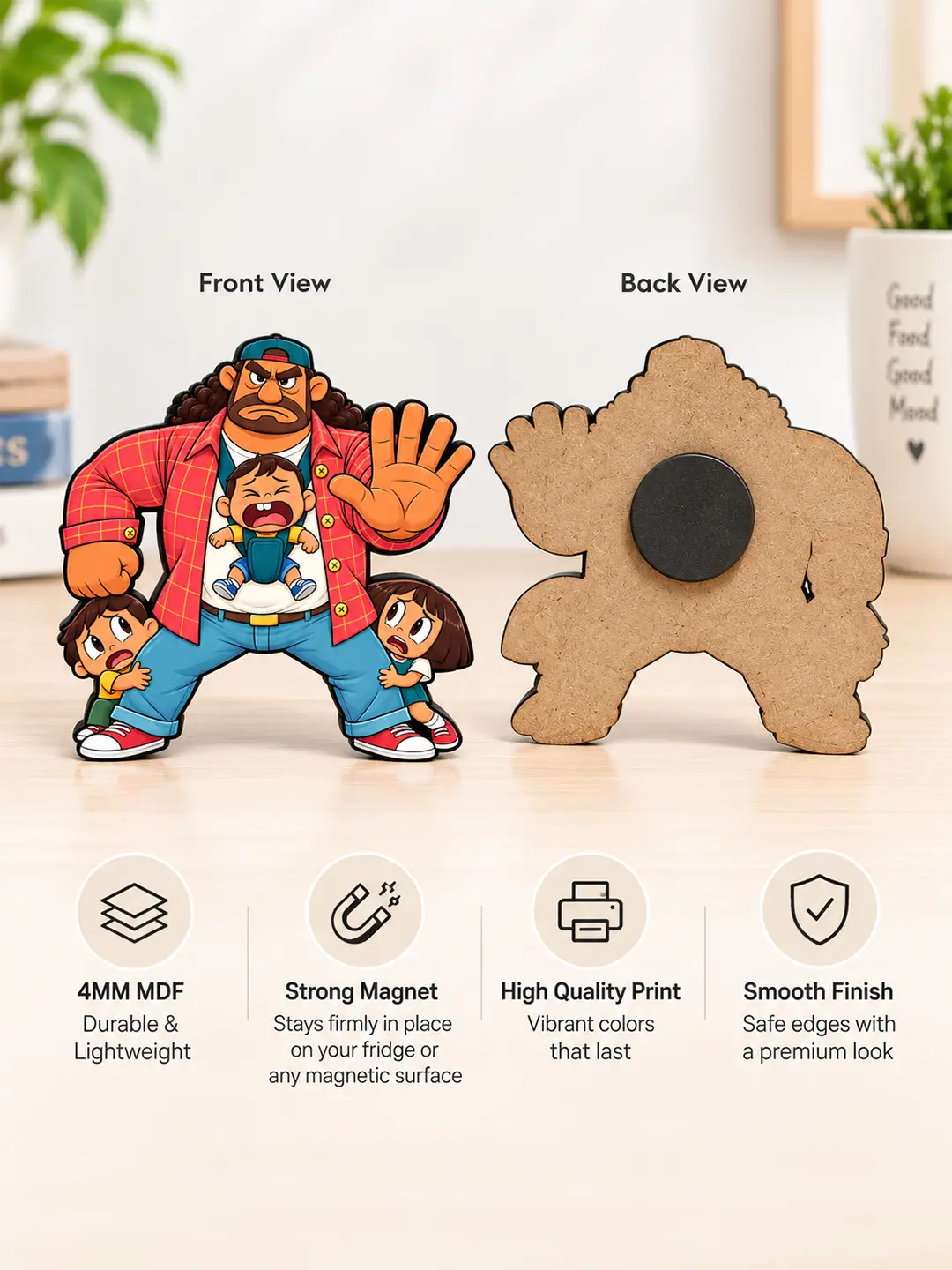 The Protector Fridge Magnet – 4mm MDF Wooden Family Protector Magnet with Strong Back Magnet