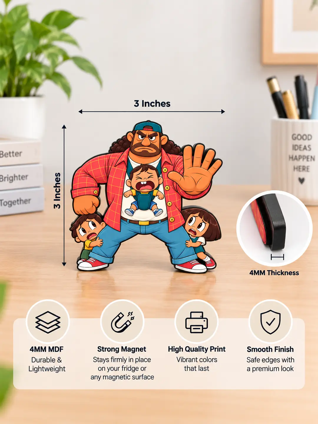 The Protector Fridge Magnet – 4mm MDF Wooden Family Protector Magnet with Strong Back Magnet