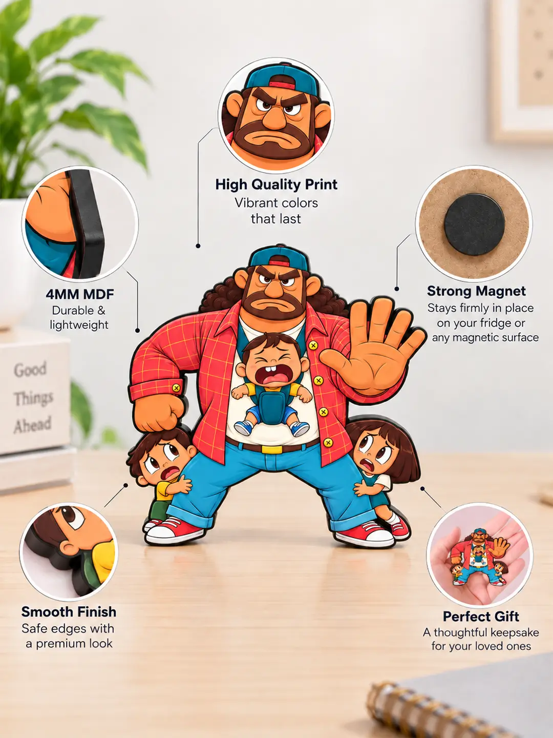 The Protector Fridge Magnet – 4mm MDF Wooden Family Protector Magnet with Strong Back Magnet