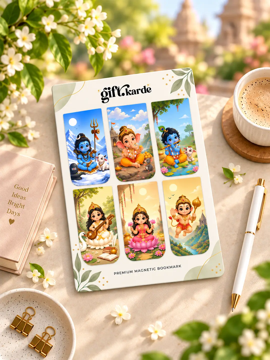 The Saviours Magnetic Bookmark set of 6 divine Hindu bookmarks with colorful devotional designs