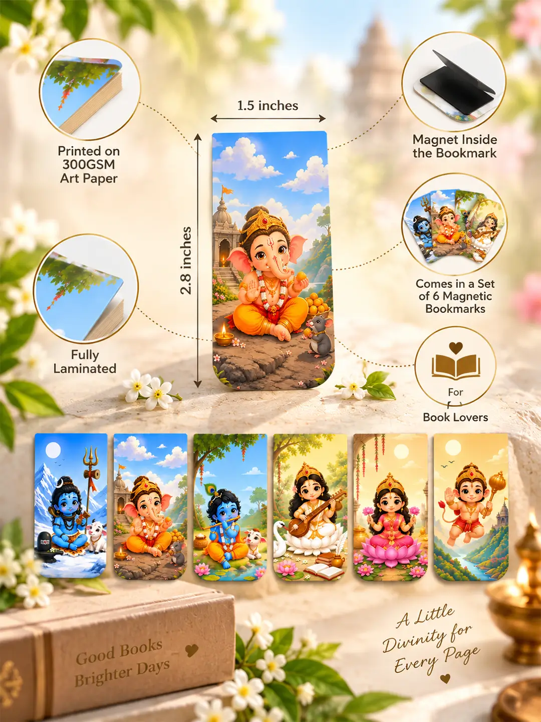 The Saviours Magnetic Bookmark – Set of 6 Divine Hindu Bookmarks for Book Lovers