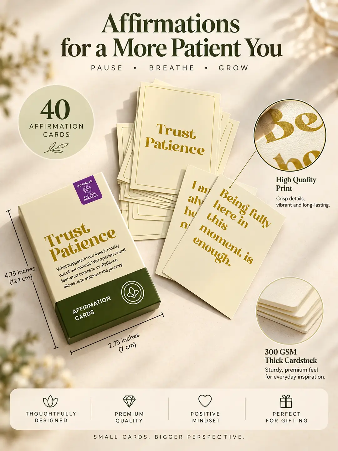 Trust Patience Affirmation Cards – 40 Inspirational Cards for Patience & Positive Thinking