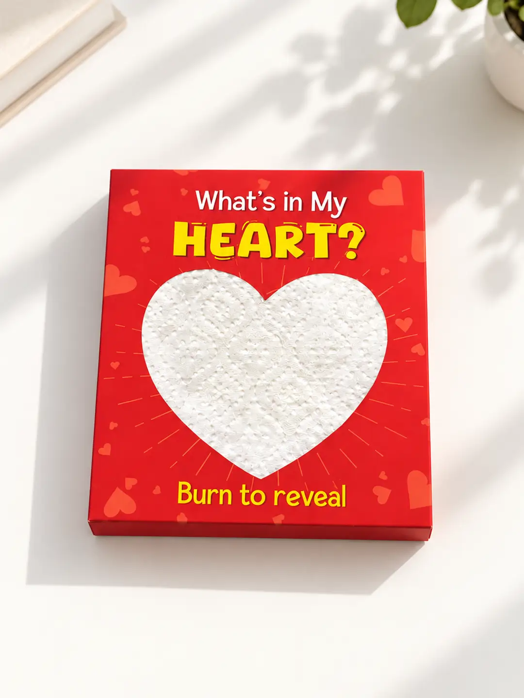 What Is in My Heart Burnout Fire Card with heart-shaped hidden message reveal