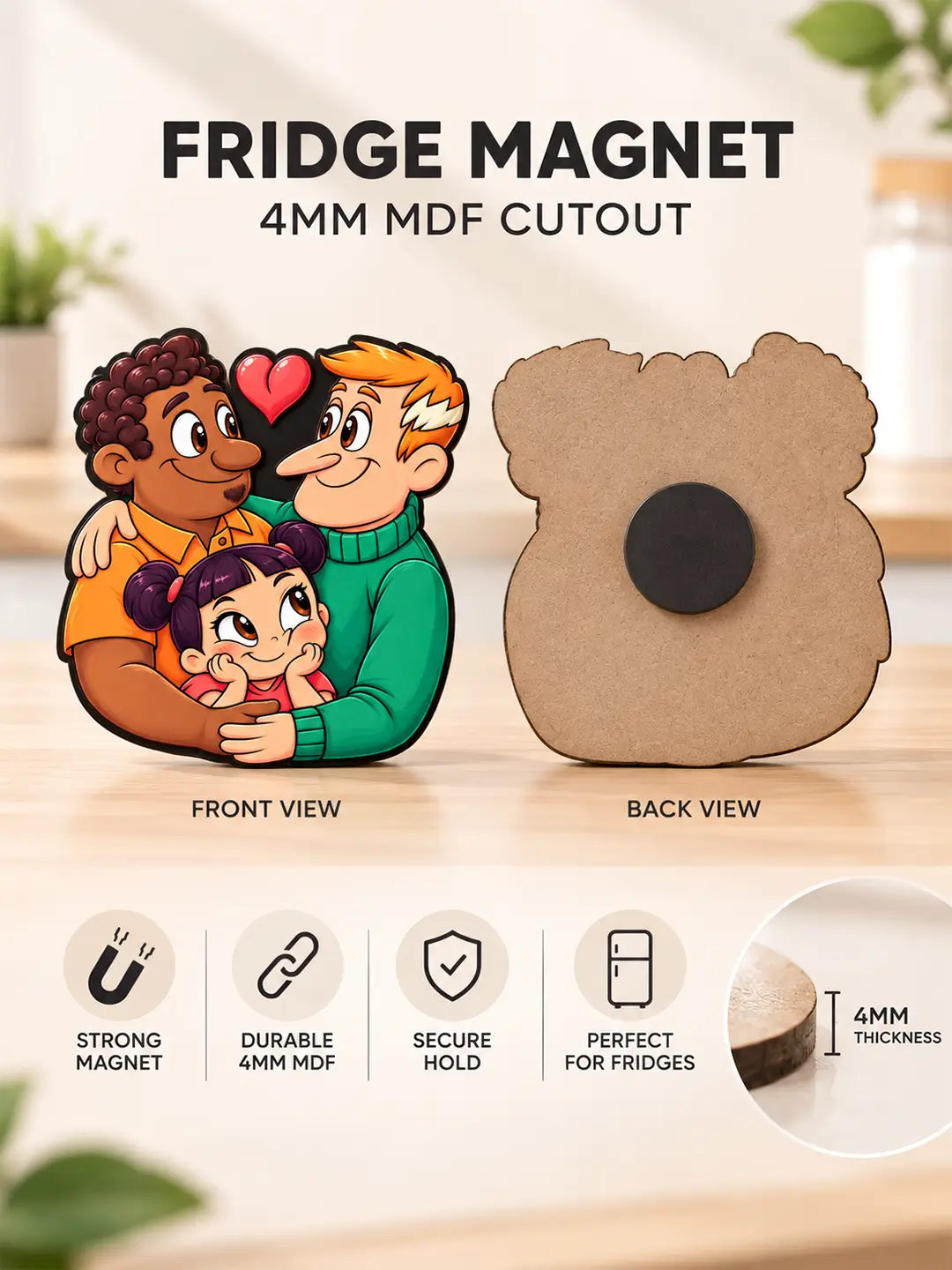 With Pa and Grandpa Fridge Magnet – 4mm MDF Wooden Family Magnet with Strong Magnetic Back