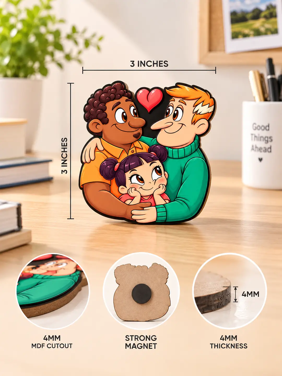 With Pa and Grandpa Fridge Magnet – 4mm MDF Wooden Family Magnet with Strong Magnetic Back