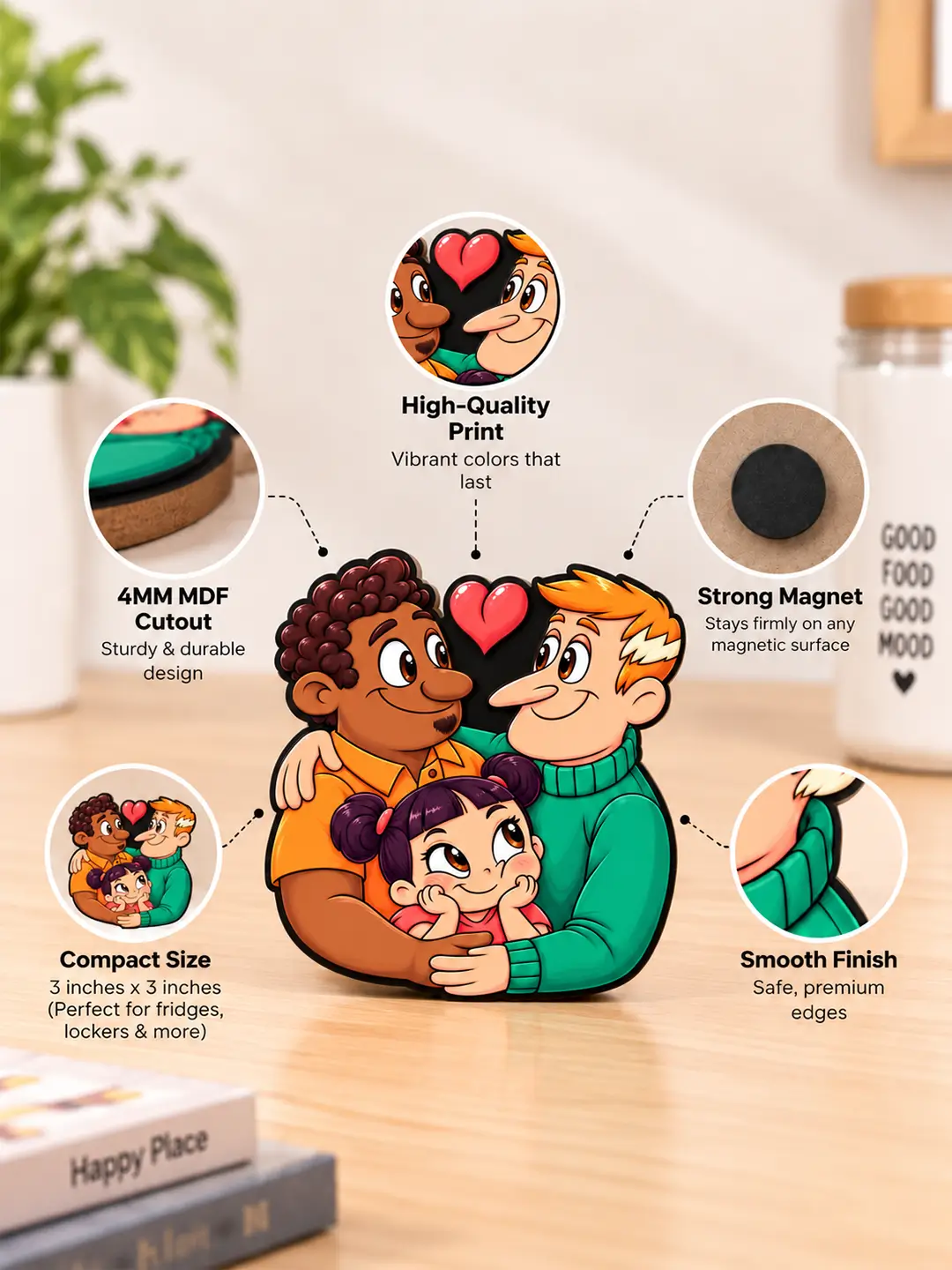 With Pa and Grandpa Fridge Magnet – 4mm MDF Wooden Family Magnet with Strong Magnetic Back